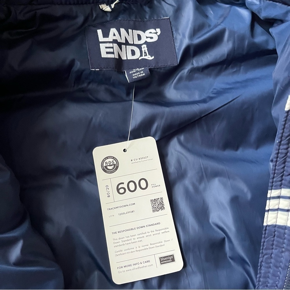 Lands End Down Puffer Vest Womens 2X Blue Deep Sea Navy Founders Stripe NEW - Picture 9 of 10